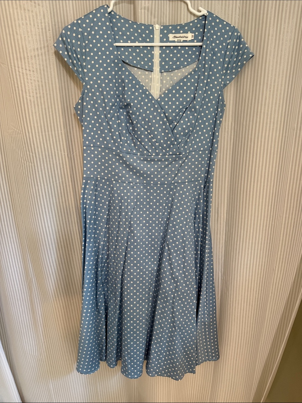 Polka Dot Fit & Flare Dress - Light Blue